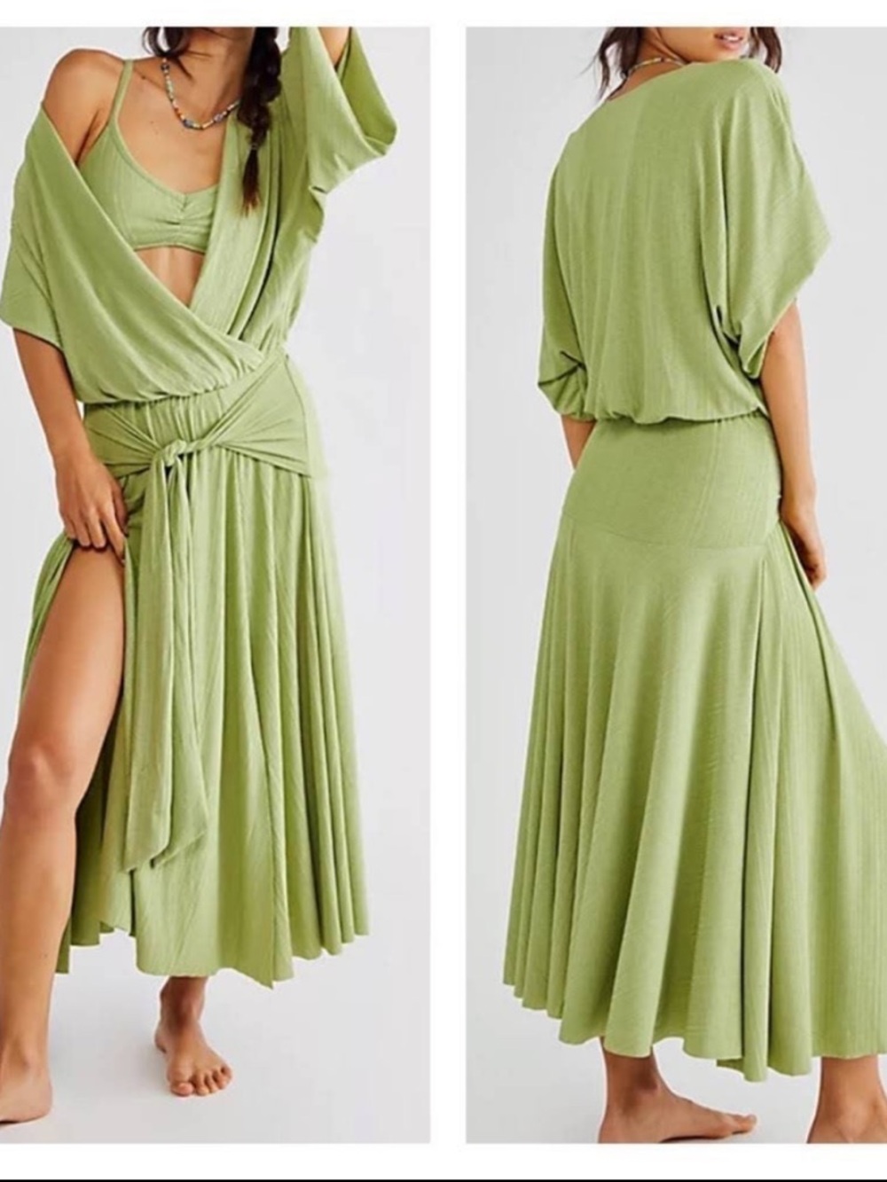 Free People Beach Kauai Midi wrap front  dress green Medium